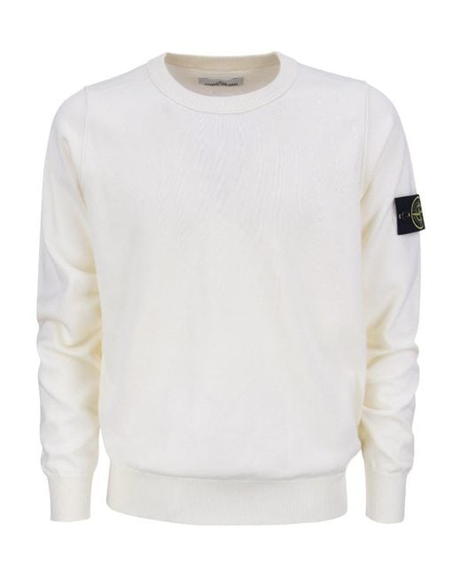Stone Island White Compass Patch Crewneck Jumper for men