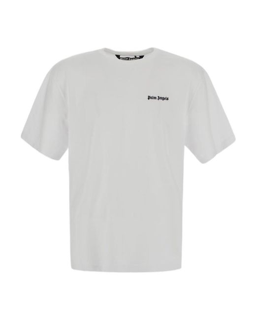 Palm Angels White Embroidered Logo T-Shirt for men