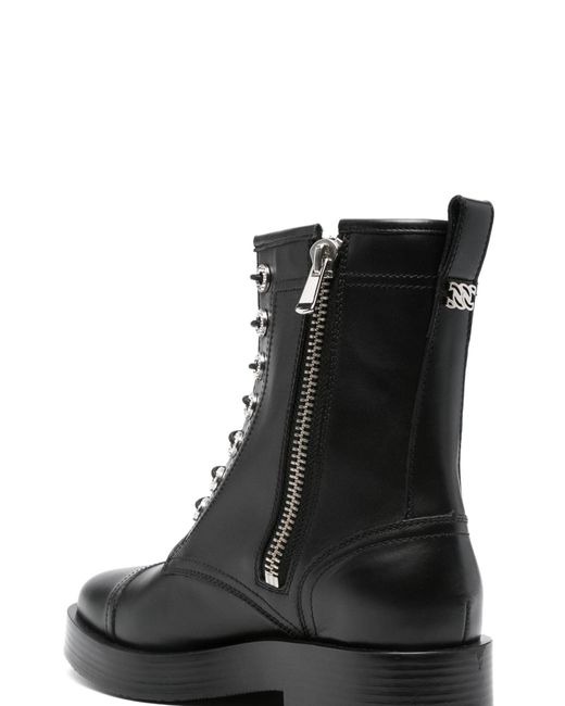 Casadei Black Round Toe Zipped Lace-Up Boots
