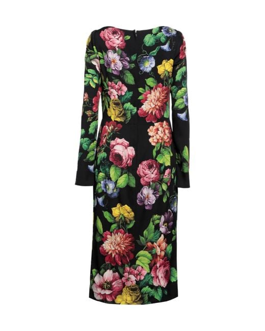 Dolce & Gabbana Black Floral Slim-Fit Dress