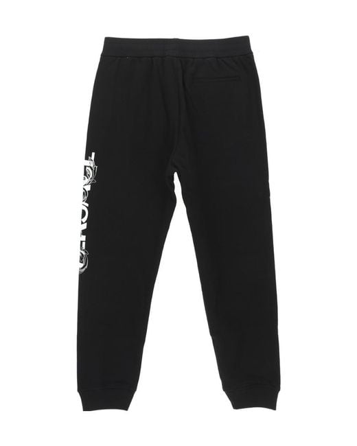 Versace Black Logo Printed Tapered Track Trousers for men