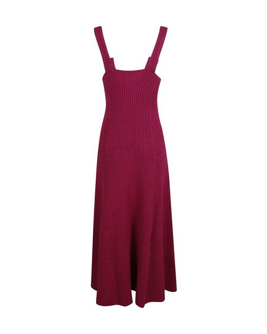 Jil Sander Purple Ribbed Knitted Flared Midi Dress