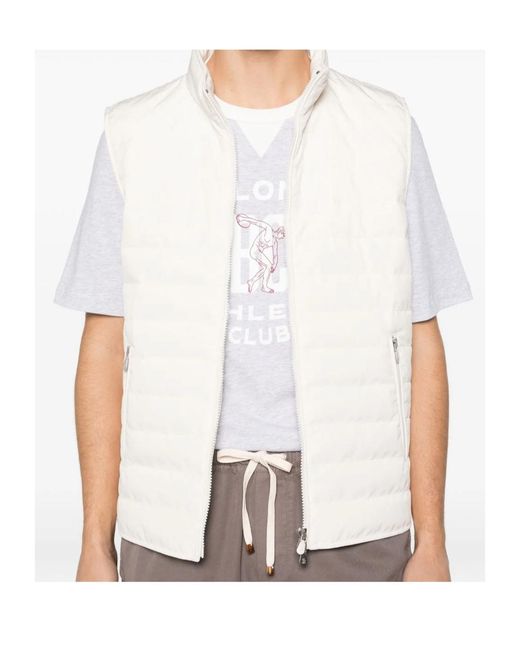 Brunello Cucinelli White Zip-Pocket Gilet for men