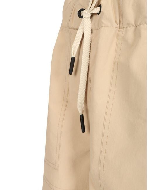 Moncler Natural Grenoble Logo Patch Drawstring Shorts