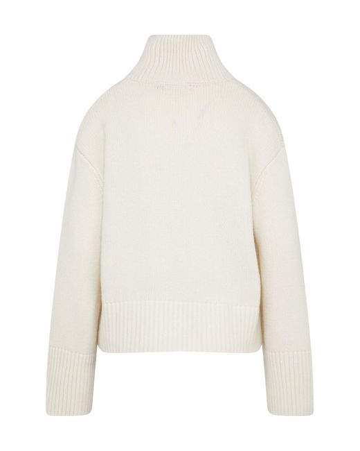 Lisa Yang White Fleur Turtleneck Sweater