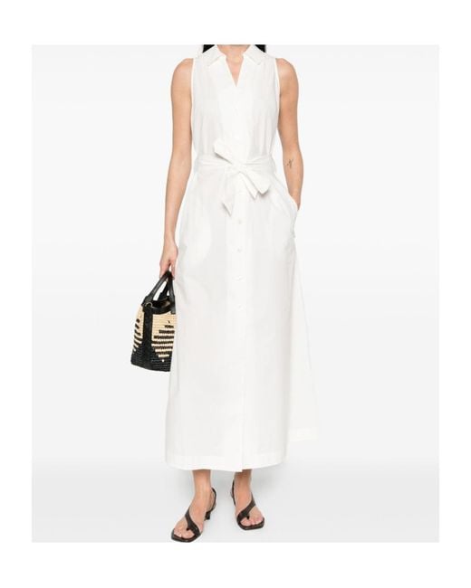 Woolrich White Sleeveless Tie-Waisted Dress