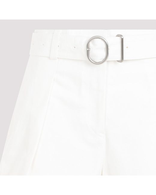 Jil Sander White Mid-Waisted Belted Shorts