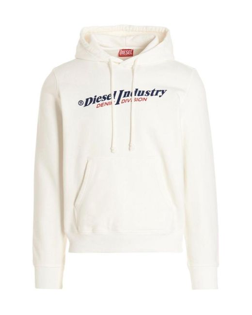 DIESEL White S-Ginn-Hood-Ind Drawstring Hoodie for men