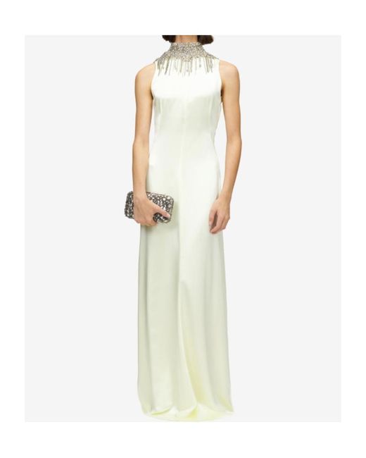 McQueen White Satin Crystal-Embellished Maxi Dress