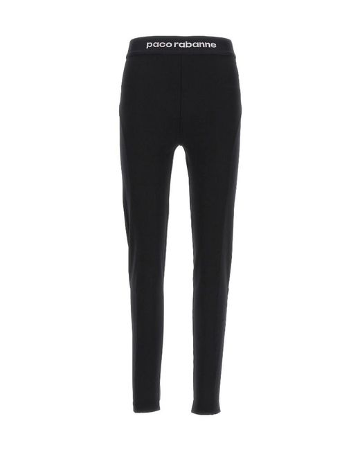 Rabanne Black Logo Detailed High Waisted Leggings