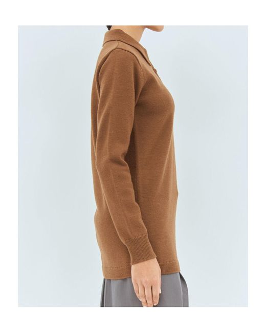 Dries Van Noten Brown Ribbed Trim Knitted Polo Top