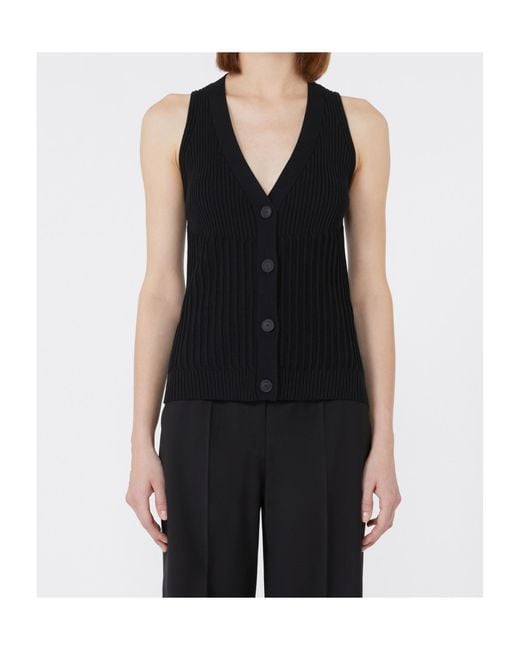 Max Mara Black Cotton Yarn And Viscose Crepe Gilet