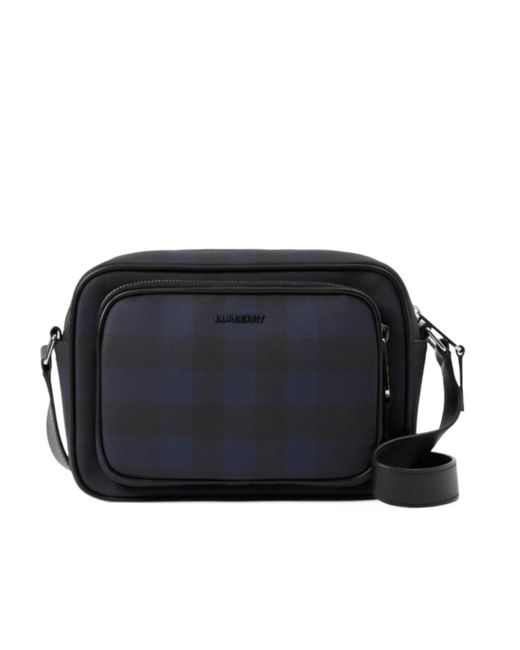 Burberry Blue Paddy Logo Plaque Checked Messenger Bag for men
