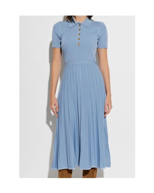 MICHAEL Michael Kors Blue Polo-Collar Ribbed-Knit Midi Dress