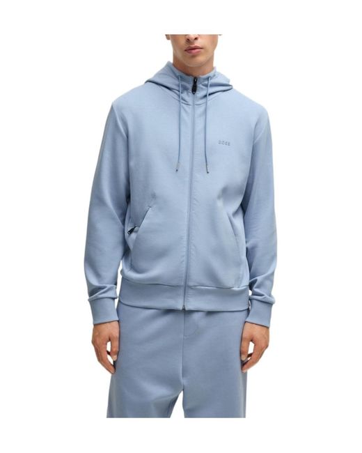 Boss Blue Full-Zip Hoodie With Adjustable Drawstring Hood for men