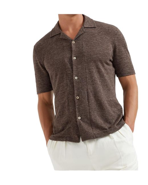 Brunello Cucinelli Brown Short-Sleeved Button-Up Shirt for men