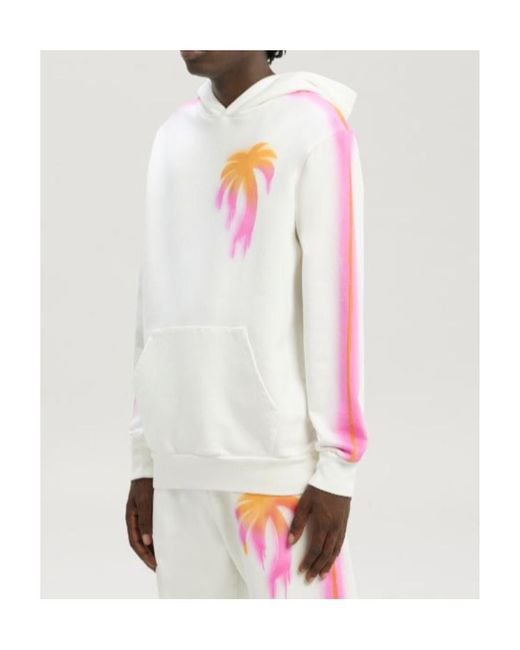 Palm Angels White Sprayed Palm Printed Hoodie for men