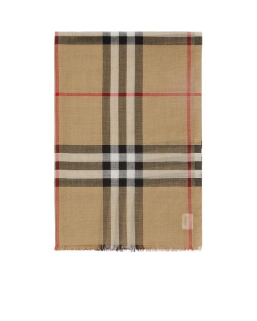 Burberry Natural Checked Frayed-Edge Scarf