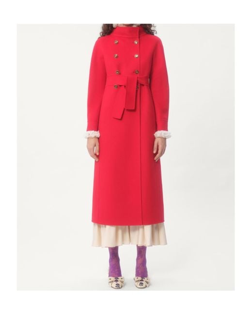Valentino Red Double-Breasted High Neck Coat