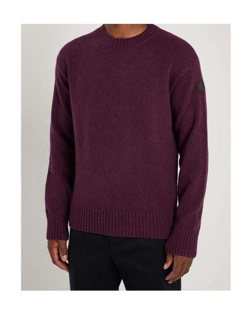 Moncler Purple Wool And Cashmere Blend Knit Sweater Decorated With Logo Appliqué for men