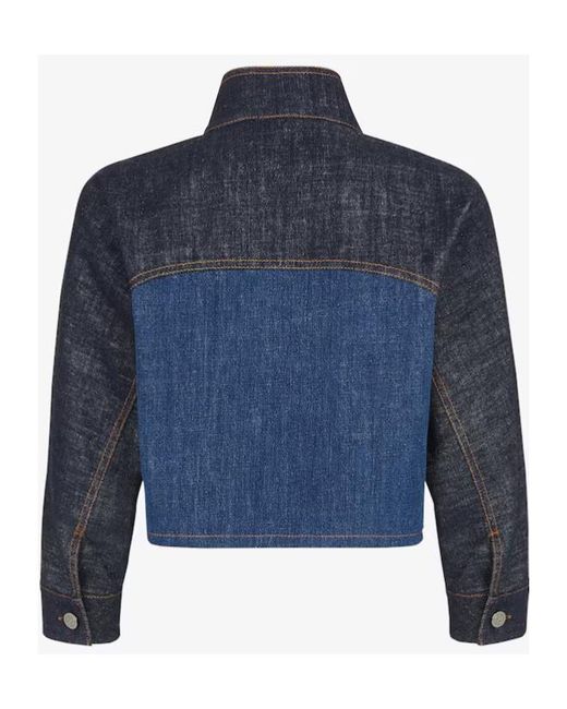 Fendi Blue Panelled Cropped Denim Jacket