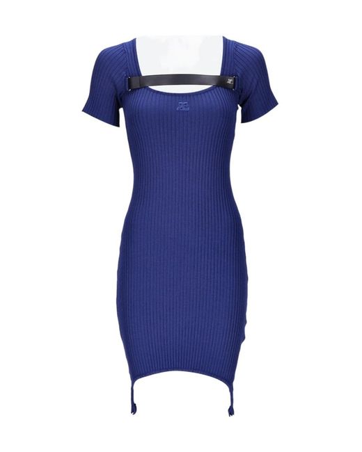 Courreges Blue Maille Racer Bretelles Short Dress