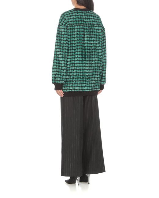 MSGM Green Houndstooth-Pattern Tweed Cardi-Coat