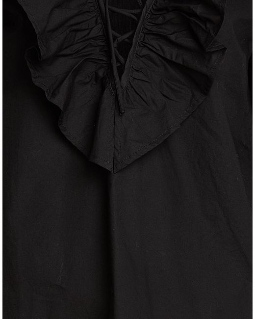 Ganni Black Solid-Color Long-Sleeve Ruched Top