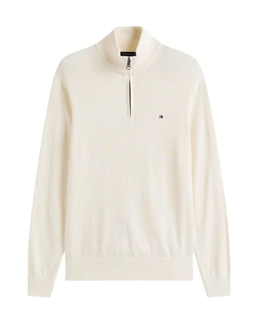 Tommy Hilfiger White Mock Neck Quarter-Zip Jumper With Cashmere for men