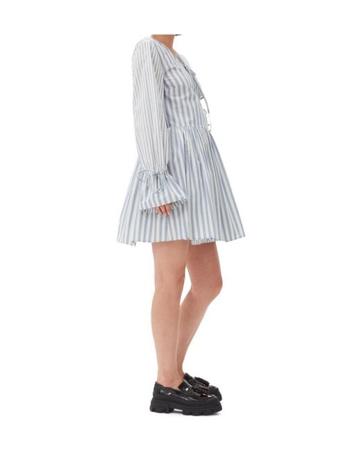 Ganni White Stripe Cotton Mini Wrap Dress