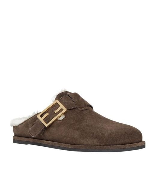 Fendi Brown Feel Round Toe Slippers