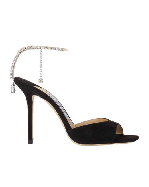 Jimmy Choo Black Crystal-Embellished High-Heeled Sandals