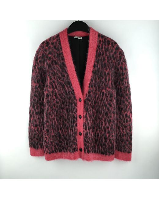 Saint Laurent Red Leopard Knitted Cardigan