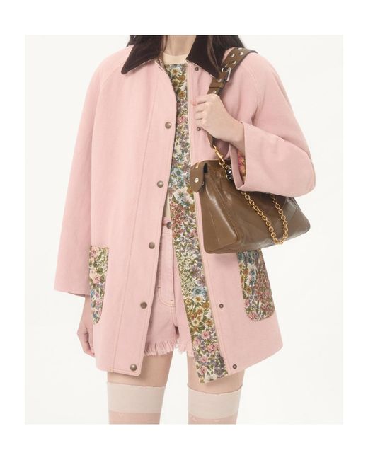 Valentino Pink Floral-Pocket Denim Peacoat