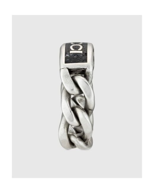 Gucci White Logo Plaque Chain Ring