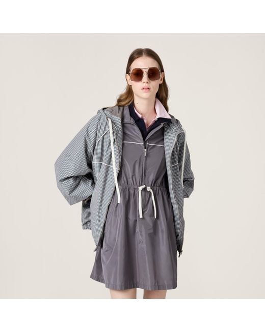 Miu Miu Gray Short-Sleeved Drawstring Zip-Up Dress