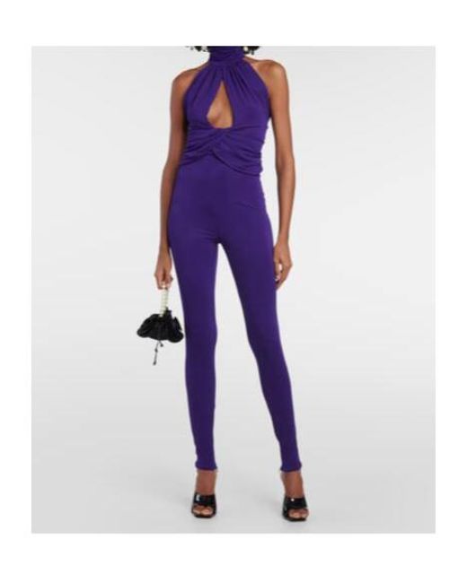 Magda Butrym Purple Gathered Halterneck Jersey Jumpsuit