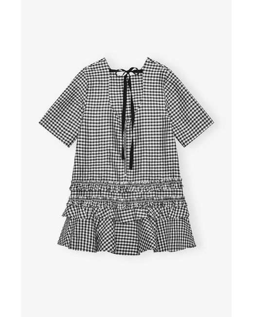 Ganni Gray Checked Mini Dress