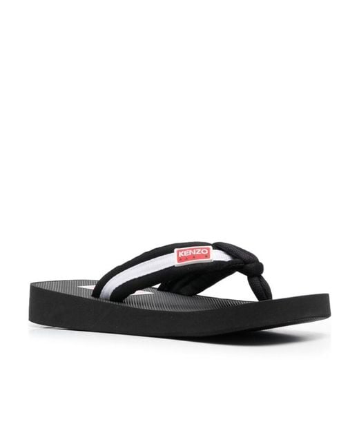 KENZO Black Logo Patch Striped Slip-On Flip Flops