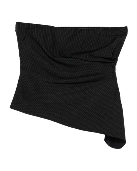 McQueen Black Pinstripe Asymmetric Top