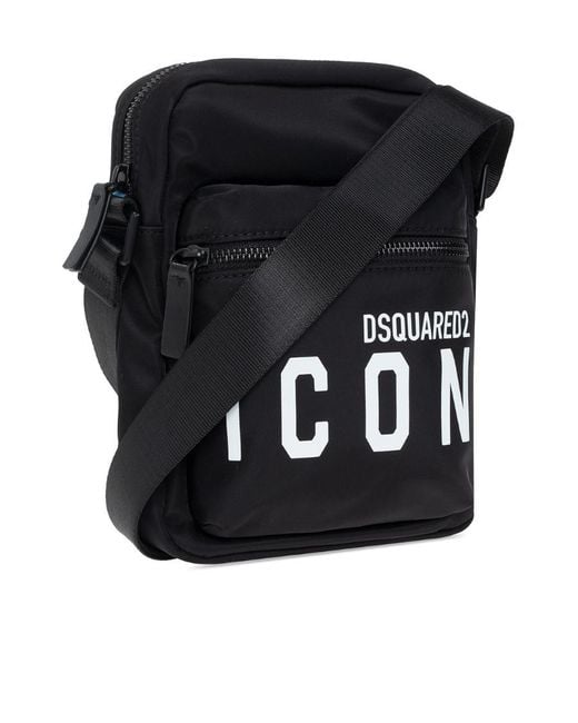 DSquared² Black Slogan Printed Messenger Bag for men