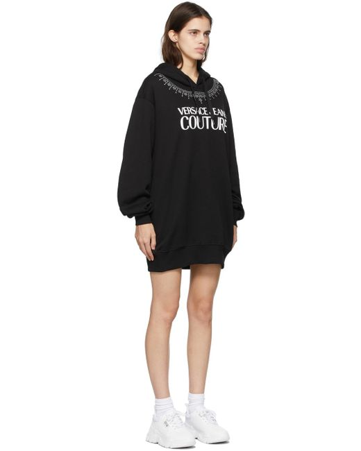 Versace Jeans Black Studded Logo-Print Hoodie Dress