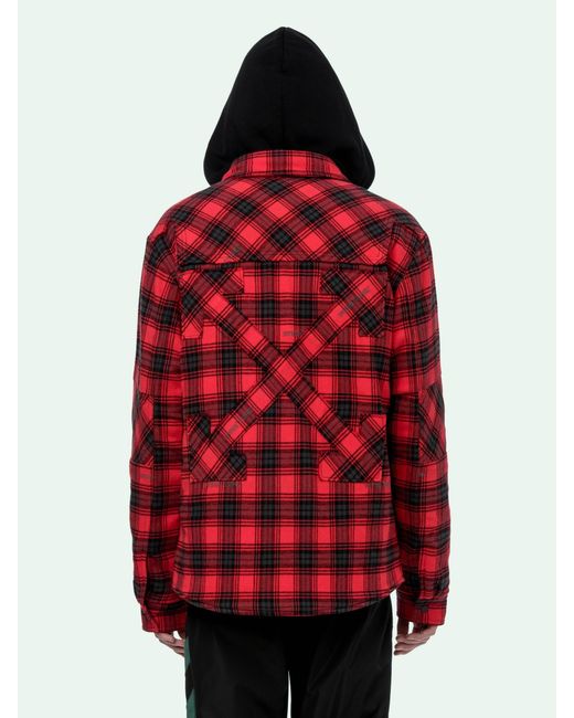 Off-White c/o Virgil Abloh Red Hooded Checked Shirt Jacket for men