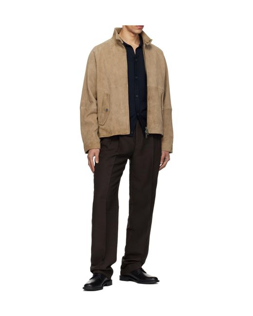 Boss Natural Long-Sleeved Stand-Up Collar Leather Jacket for men