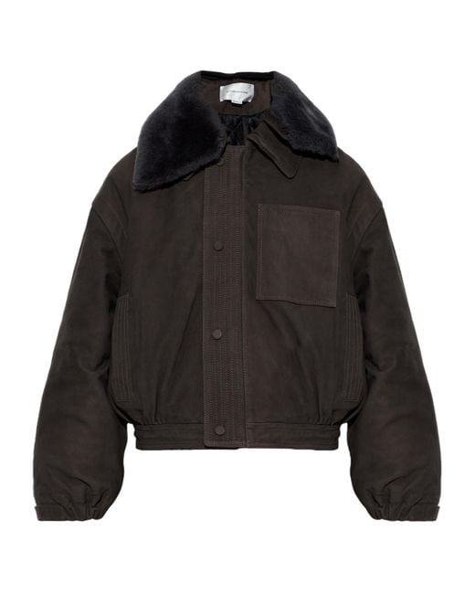Victoria Beckham Black Shearling Collar Suede Jacket