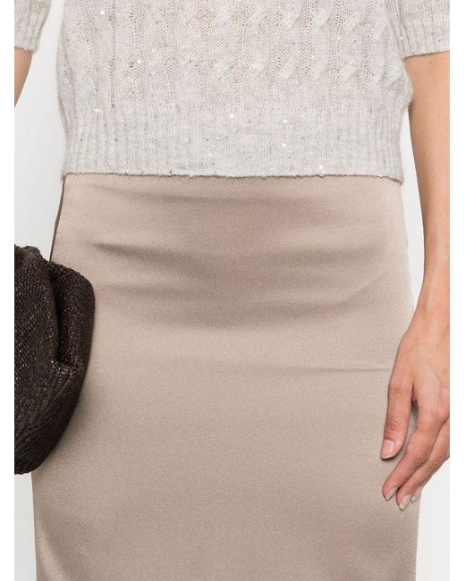 Brunello Cucinelli Natural High-Rise Slit Detailed Skirt