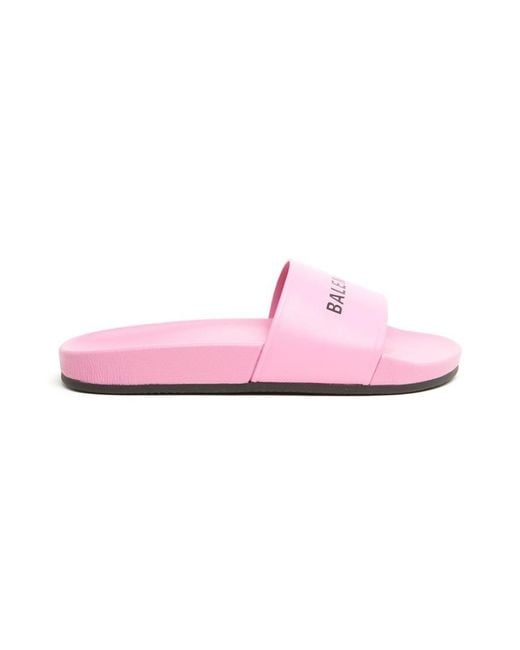 Balenciaga Pink Logo Printed Slippers