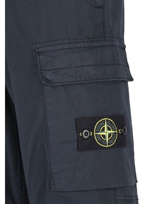 Stone Island Blue Logo Patch Straight-Leg Trousers for men