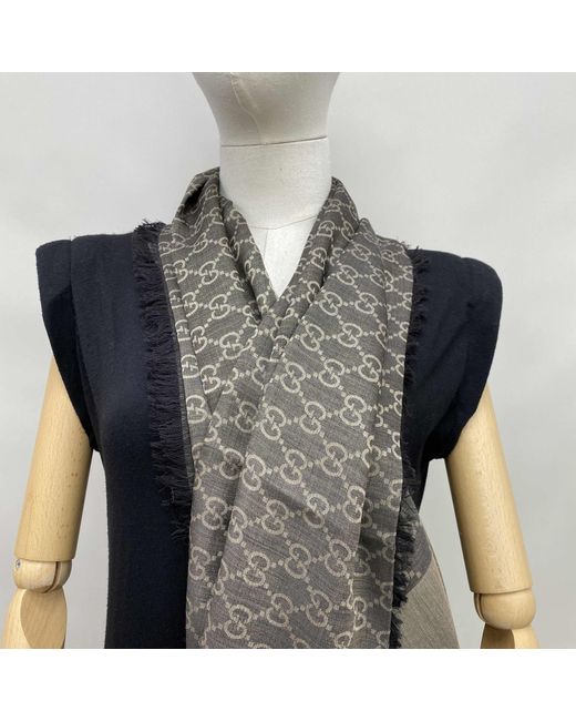 Gucci Natural Gg Jacquard Fringed Scarf