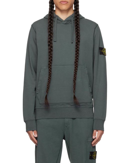 Stone Island Gray Compass-Patch Cotton Hoodie for men